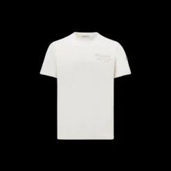 T-shirt MONCLER col rond coton écru logo broderie Archive 1952