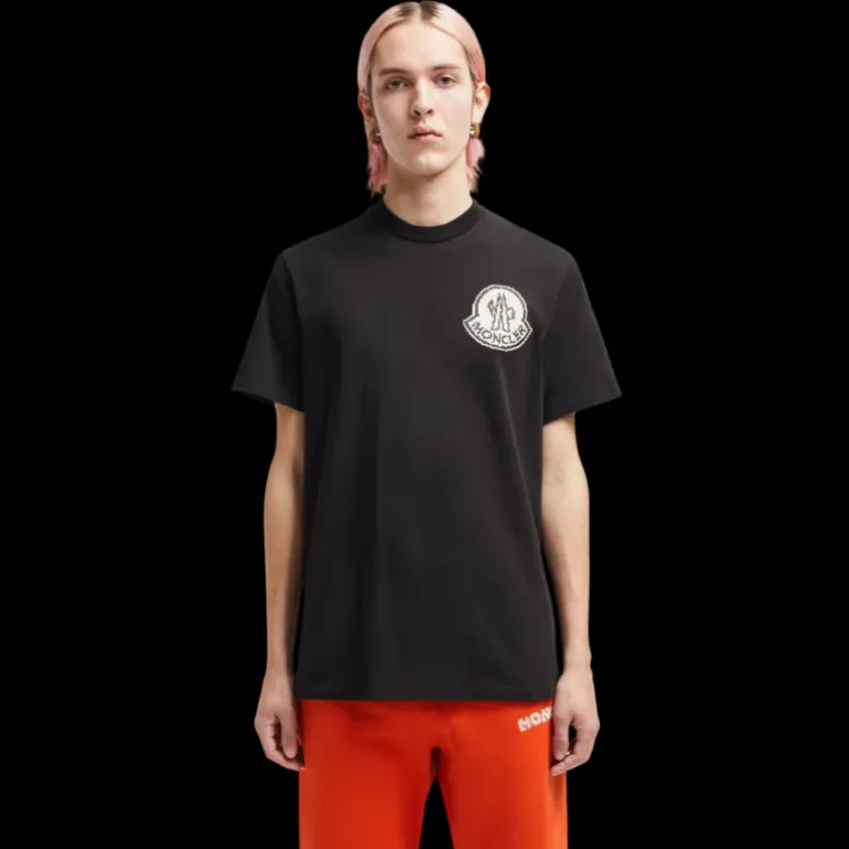 T-shirt MONCLER col rond coton noir logo Pixel