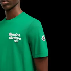T-shirt MONCLER col rond coton vert logo broderie Archive 1952