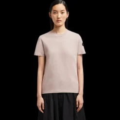 T-shirt MONCLER col rond coton rose pale dos plissé
