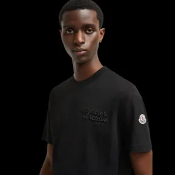 T-shirt MONCLER col rond coton noir logo broderie Archive 1952