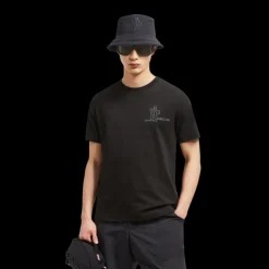 T-shirt MONCLER col rond coton noir logo Grenoble embossé gris