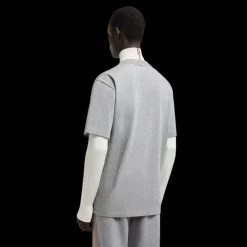 T-shirt MONCLER col rond coton gris broderie logo montagne marron