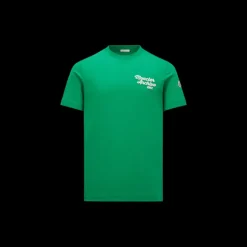 T-shirt MONCLER col rond coton vert logo broderie Archive 1952