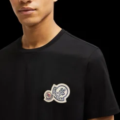 T-shirt MONCLER manche courte col rond coton noir double logo