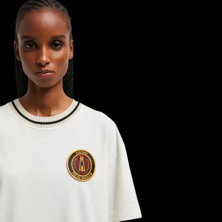 T-shirt MONCLER x PALM ANGELS Racing col rond manche courte coton blanc logo