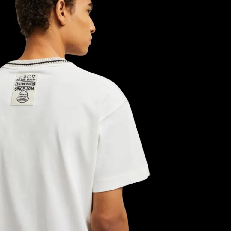 T-shirt MONCLER x PALM ANGELS Racing col rond manche courte coton blanc logo
