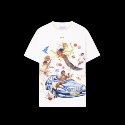 T-shirt OFF WHITE col rond coton blanc fresque voiture chérubins
