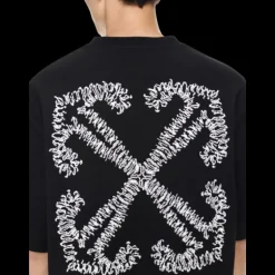 T-Shirt OFF WHITE Tatouage coton noir broderie Flèche Skate blanc