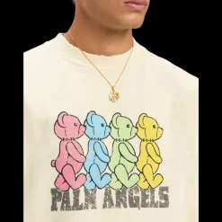 T-shirt PALM ANGELS col rond coton beige oursons multicolores