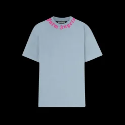 t-shirt PALM ANGELS coton bleu jeans logo écriture rose