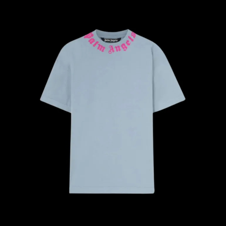 t-shirt PALM ANGELS coton bleu jeans logo écriture rose