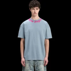 t-shirt PALM ANGELS coton bleu jeans logo écriture rose