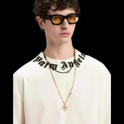 t-shirt PALM ANGELS coton blanc logo écriture noir col