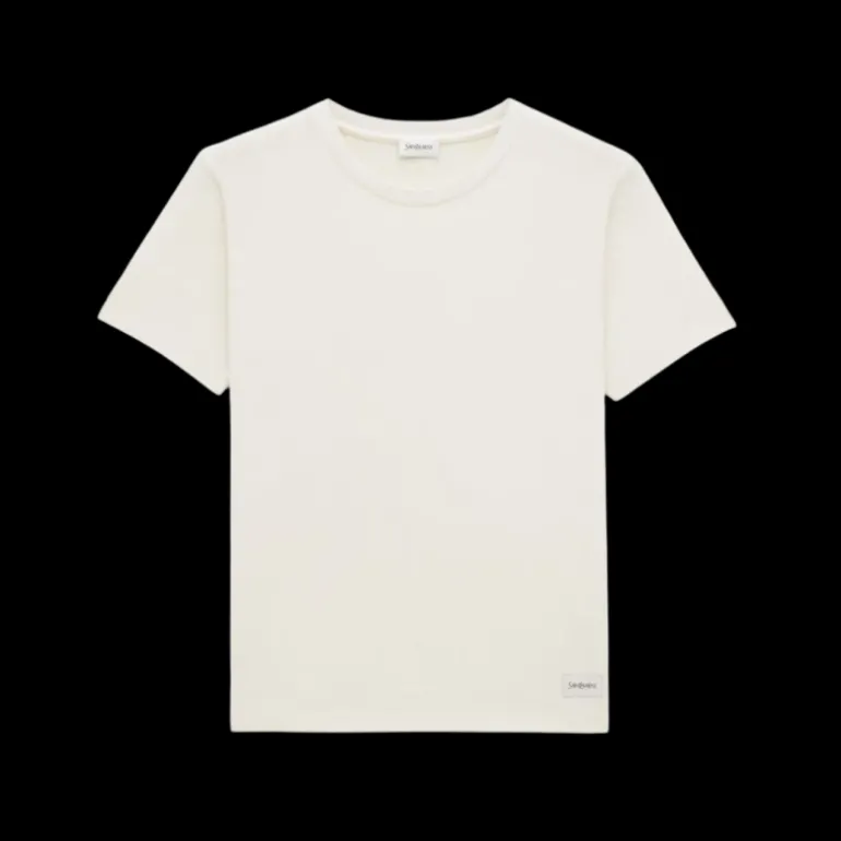T-shirt SAINT LAURENT manche courte coton modal blanc étiquette logo écriture