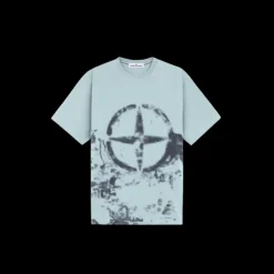 T-shirt STONE ISLAND col rond coton vert gris Print Tee boussole
