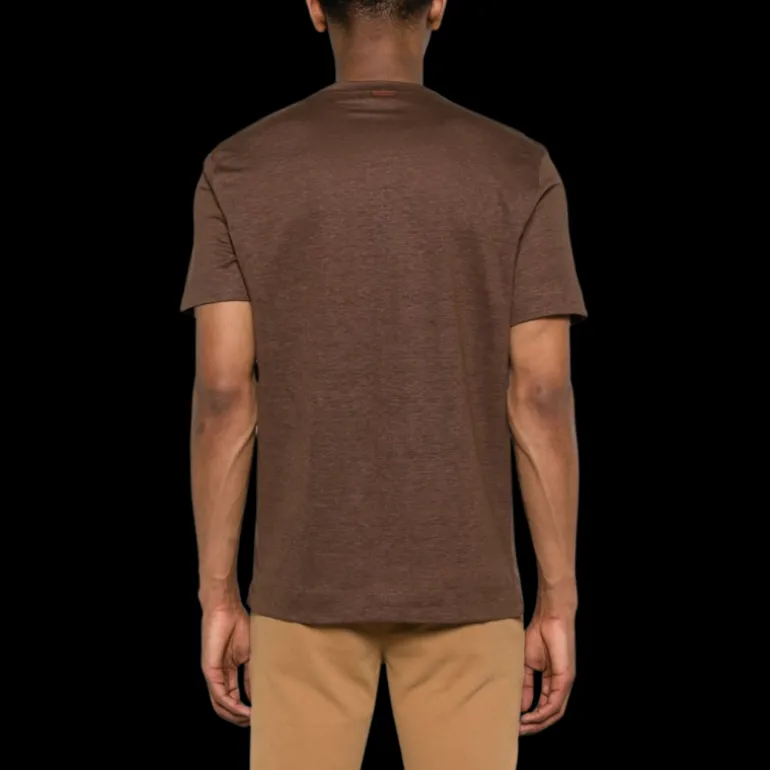 T-shirt ZEGNA col rond manche courte lin marron chocolat