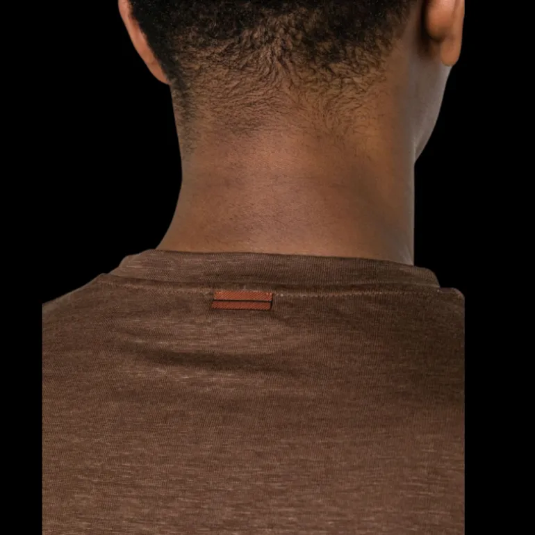 T-shirt ZEGNA col rond manche courte lin marron chocolat
