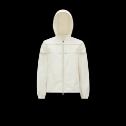 Veste à capuche MONCLER Clisson popeline coton mélangé écru broderie organza