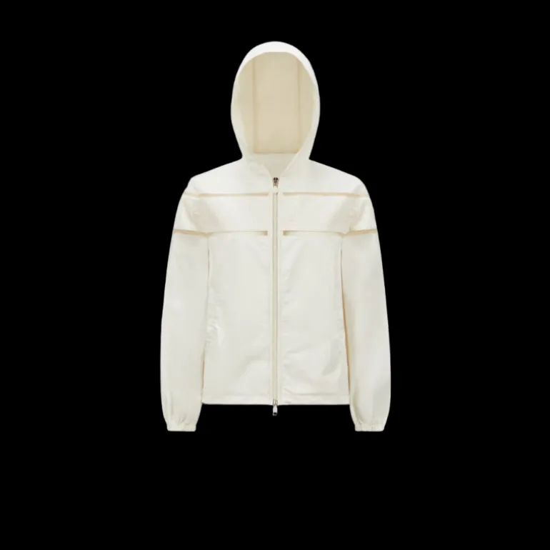 Veste à capuche MONCLER Clisson popeline coton mélangé écru broderie organza