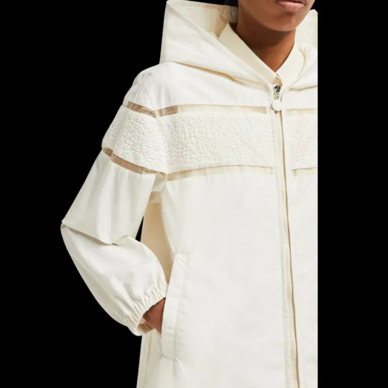 Veste à capuche MONCLER Clisson popeline coton mélangé écru broderie organza