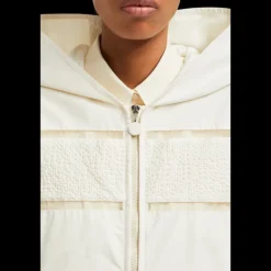 Veste à capuche MONCLER Clisson popeline coton mélangé écru broderie organza