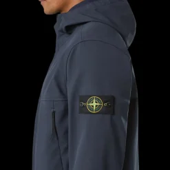 Veste à capuche STONE ISLAND coupe vent bleu marine Softshell bouton pression