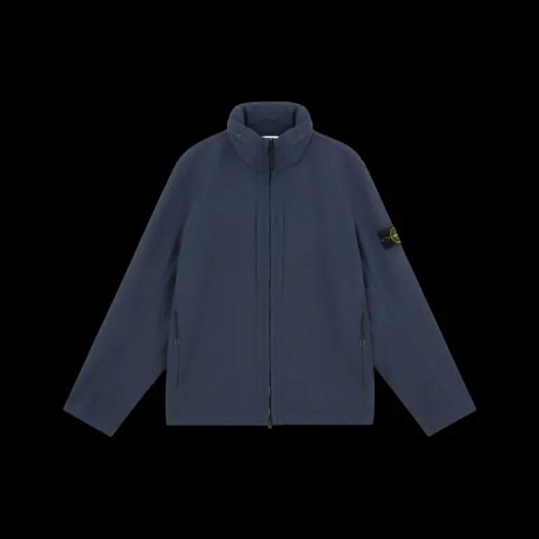 Veste à capuche zippée STONE ISLAND coupe-vent nylon soft shell bleu marine