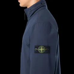 Veste à capuche zippée STONE ISLAND coupe-vent nylon soft shell bleu marine