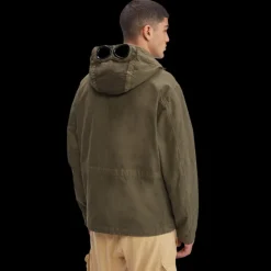 Veste a capuche CP COMPANY lunettes coton kaki multipoches grosse lentille manche