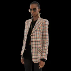 Veste blazer CHLOE simple boutonnage laine carreaux multicolore