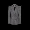 Veste Blazer croisé ALBERTA FERRETTI flanelle laine gris rayures