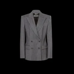 Veste Blazer croisé ALBERTA FERRETTI flanelle laine gris rayures