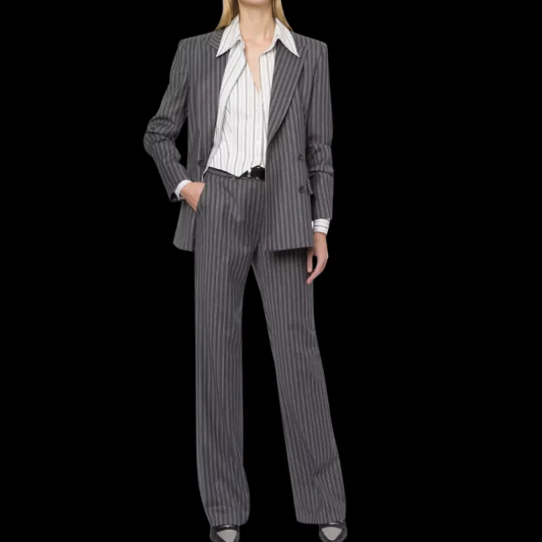 Veste Blazer croisé ALBERTA FERRETTI flanelle laine gris rayures