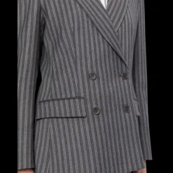 Veste Blazer croisé ALBERTA FERRETTI flanelle laine gris rayures