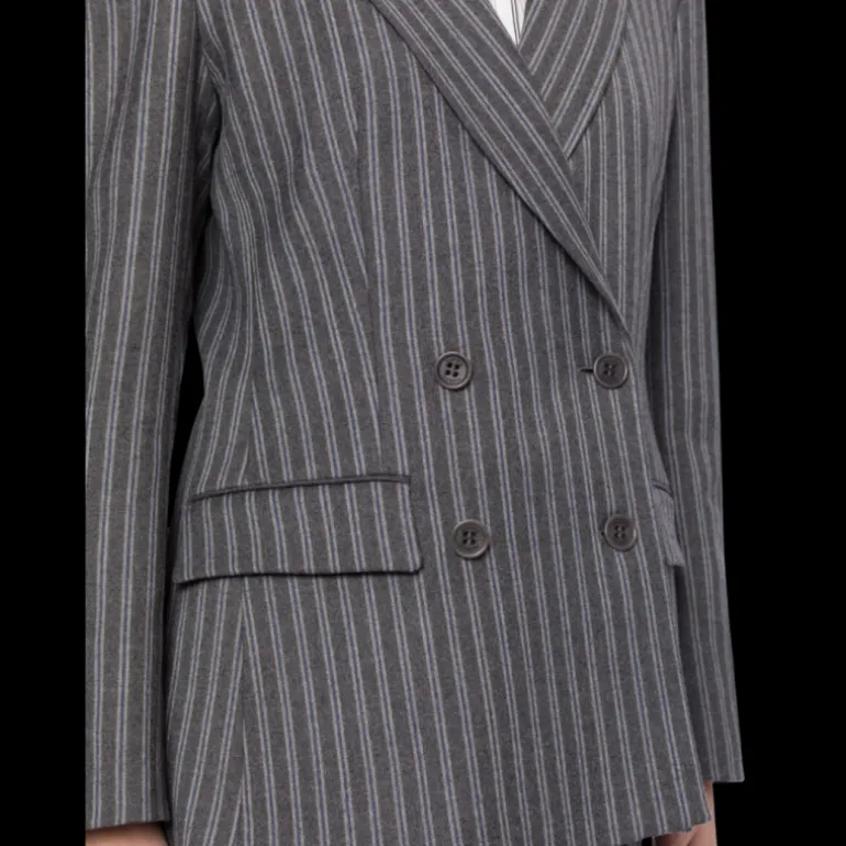 Veste Blazer croisé ALBERTA FERRETTI flanelle laine gris rayures