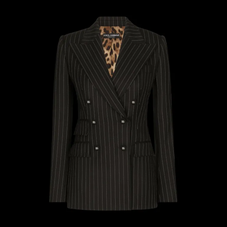 Veste Blazer DOLCE & GABBANA Turlington en sergé noir à fines rayures blanches