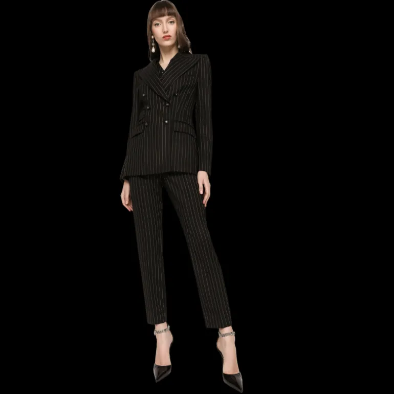 Veste Blazer DOLCE & GABBANA Turlington en sergé noir à fines rayures blanches