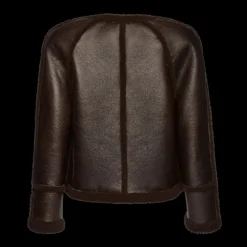 Veste boutonnée MAGDA BUTRYM peau mouton retournée cuir marron chocolat
