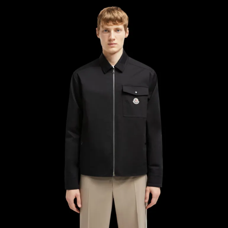Veste chemise zippée MONCLER gabardine coton noir poche poitrine