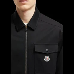 Veste chemise zippée MONCLER gabardine coton noir poche poitrine