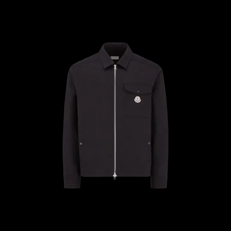Veste chemise zippée MONCLER gabardine coton noir poche poitrine