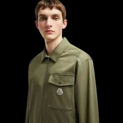 Veste chemise zippée MONCLER gabardine coton kaki poche poitrine