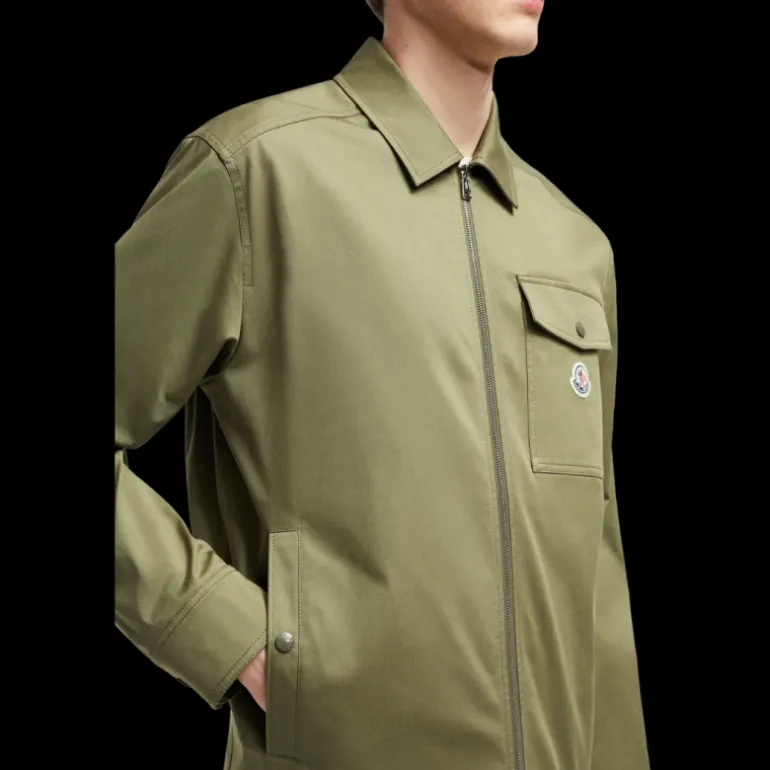 Veste chemise zippée MONCLER gabardine coton kaki poche poitrine