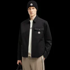 Veste chemise zippée MONCLER gabardine coton noir poche poitrine