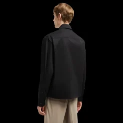 Veste chemise zippée MONCLER gabardine coton noir poche poitrine