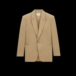 Veste Costume SAINT LAURENT Blazer simple bouton gabardine de laine beige foncé