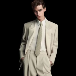 Veste Costume SAINT LAURENT smoking beige bande satin