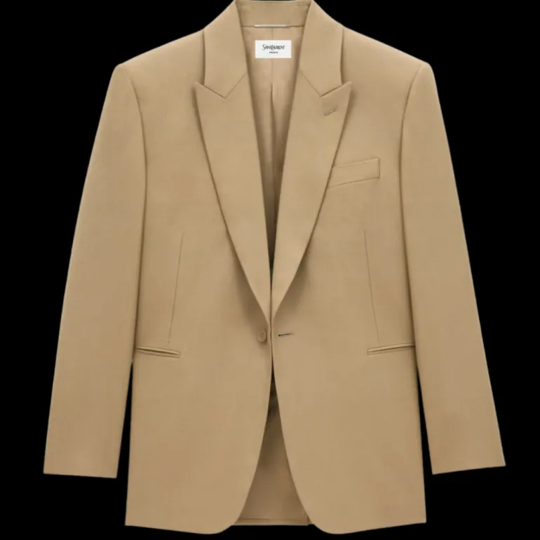 Veste Costume SAINT LAURENT Blazer simple bouton gabardine de laine beige foncé