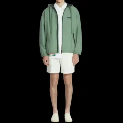 Veste coupe vent LANVIN à capuche nylon vert logo cuir noir